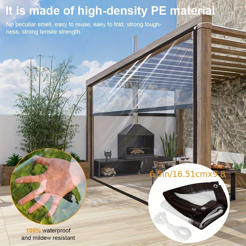TEMU 6.5x9.8ft Heavy Duty Transparent Clear Tarpaulin Waterproof Pe Material Ground Sheet Mesh - Tear-resistant Rain Cover Cloth For Outdoor Camping,