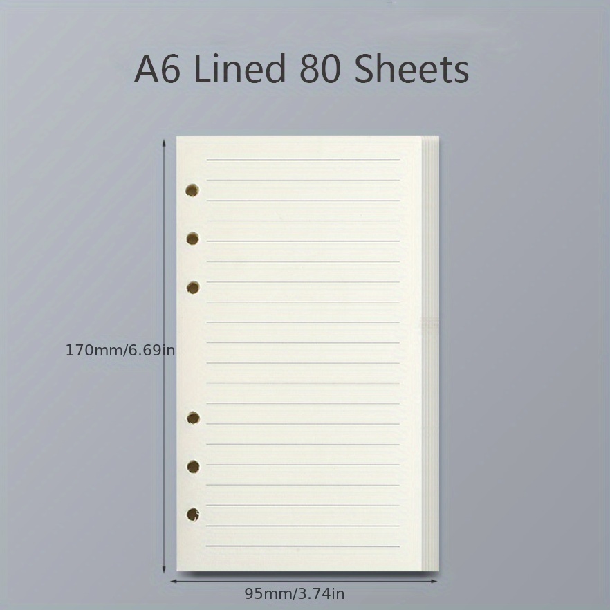  A6 Filler Paper, 6-Hole Punched for 6-Ring Binders, 8mm Ruled  Loose Leaf Paper,10.5 x 16.9cm Inserts Paper, 80 Sheets/160 Pages, Beige,  Lined : Office Products