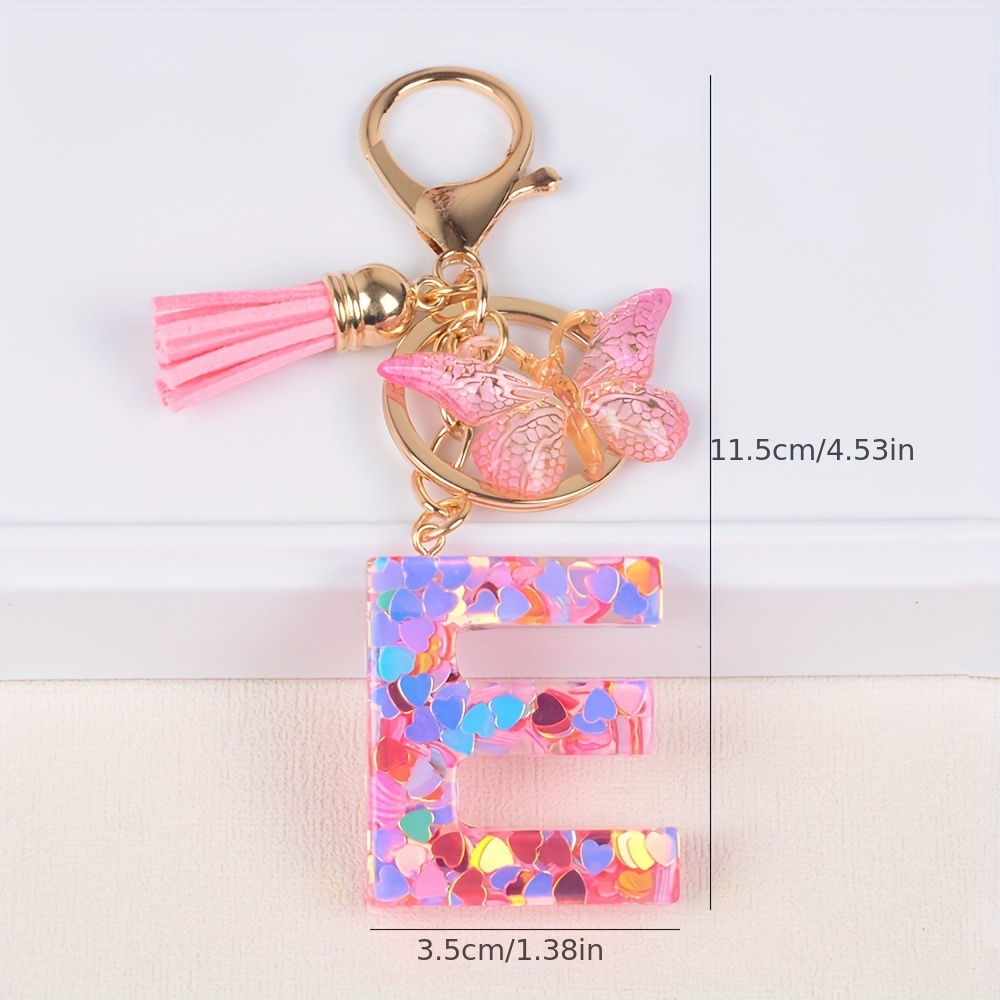 1pc Letter Alphabet Keychain Resin Letter A-Z Keyring Cute Key Chain Tassel Charm for Women Girls Gifts,Temu