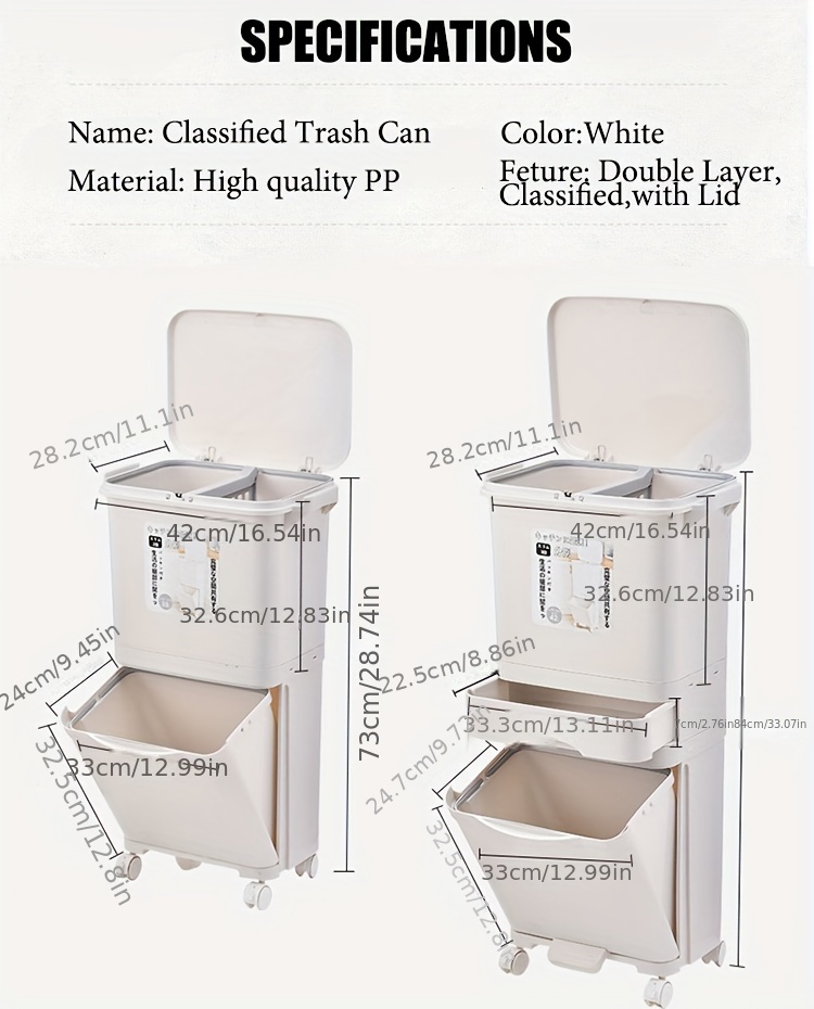 Storage Trash Can, 2/3-layer Integrated Deodorant Large Capacity