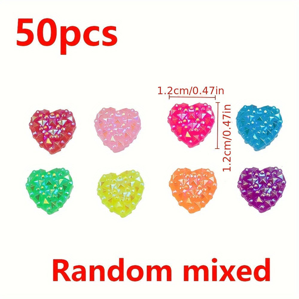 TEMU 50pcs MINGXUAN Strass en résine, 1.2cm Perles de cœur AB couleur platback, Perles décoratives pour la fabrication de bijoux, Embellissements de