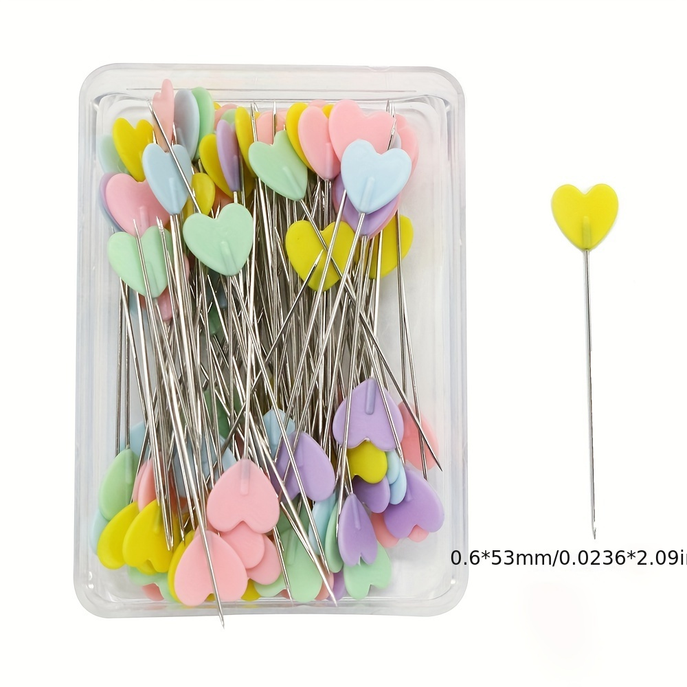 

Mixed Color Heart-shaped Flat Head Straight Pins For Sewing, Crafting, And Quilting - Set Of 50 Pieces