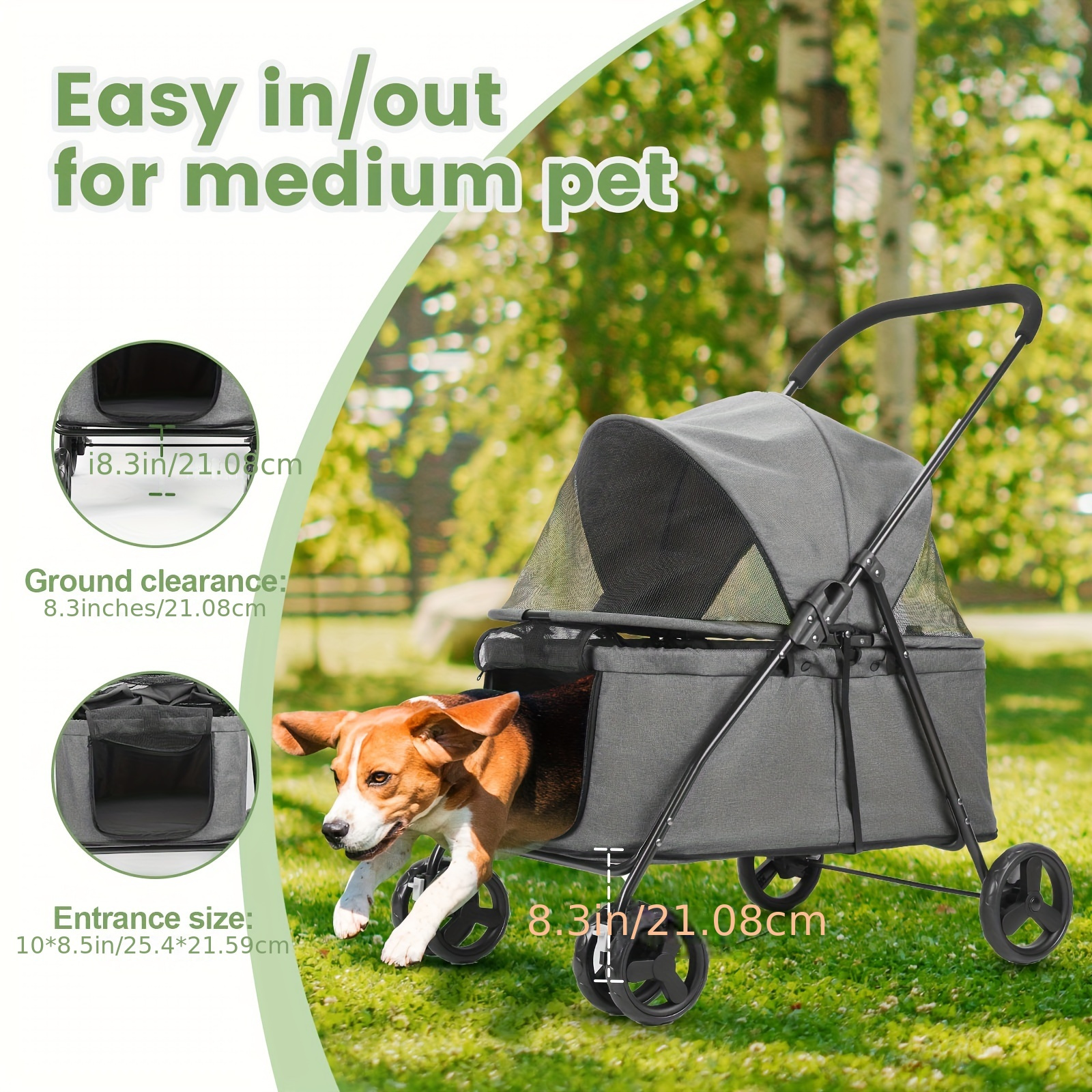 Medium/large Dog Cat Medium Pet Stroller Adjustable Handle Temu