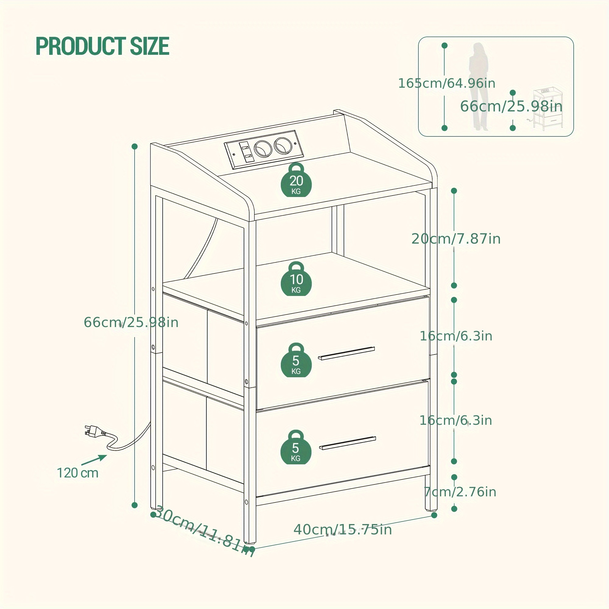COSTWAY Nachtkastje met ledlampjes en laadstation, bijzettafel met 2 laden, open vakken en afstandsbediening, banktafel, nachtkastje voor boxspringbed, 45 x 35 x 72,5 cm (zwart