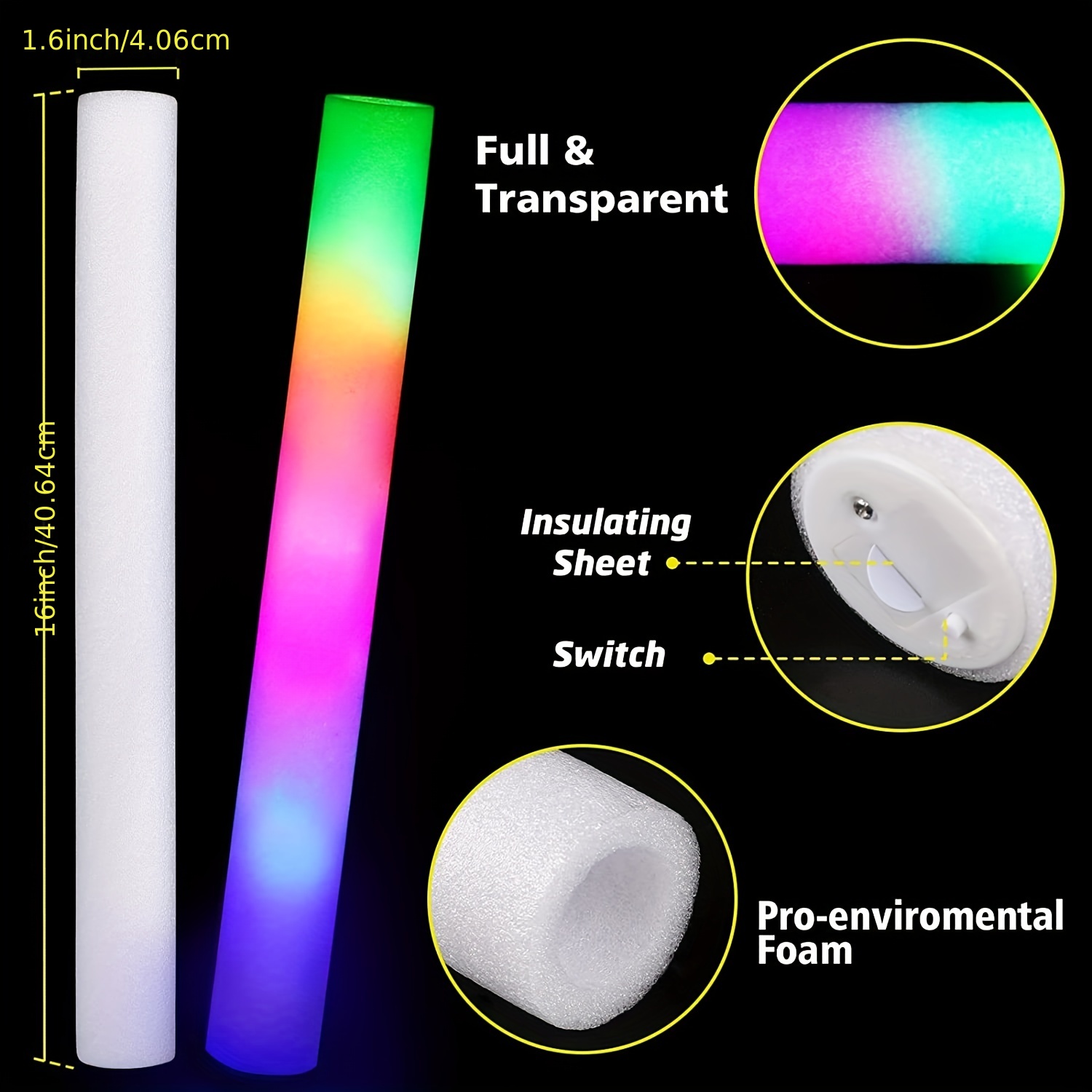 Glow Sticks Bulk, Led Foam Sticks With 3 Modes Colorful Flashing
