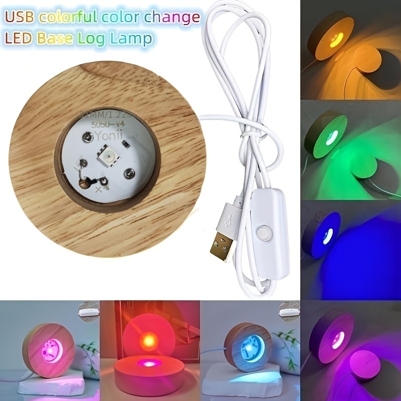 Led Colorful Solid Wood Display Lamp, Diy Romantic Night Light, Crystal  Glass Lamp Base, Switch Log Lamp, Usb Display Lamp, Light Rotating Display  Stand, Children's Gift Display Lamp, Glass Lamp Bead Display