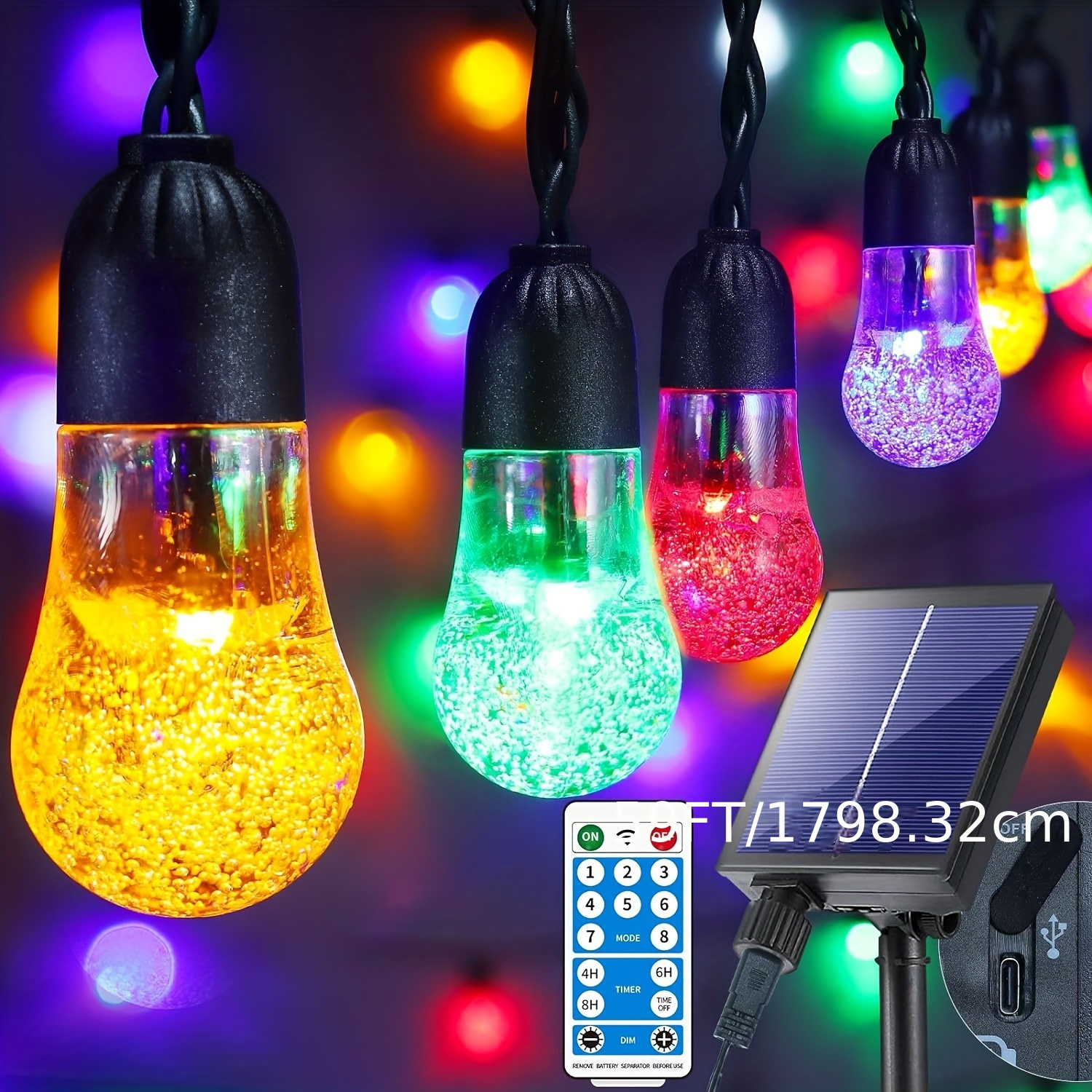 

Solar String Lights Outdoor Bi-color - Upgraded 59ft Pear Shape Multi-color Large Sphere String Lights Solar Powered With Remote, Dimmable For Exterior Porch Camping Tent Decoration