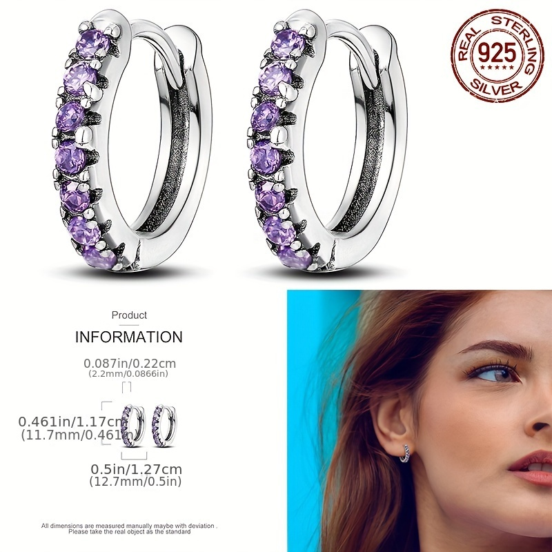

Elegant Cute Purple Cubic Zirconia Studded Hoop Earrings For Women, 925 Sterling Silvery Circle Engagement Party Wedding Jewelry Gift, Synthetic July Birthstone, All-season Wear - 1 Pair