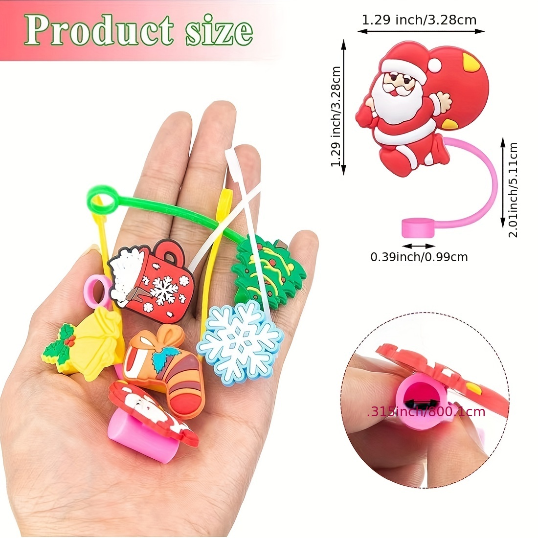 12pcs Reusable Christmas Silicone Straw Cap With Cute Christmas