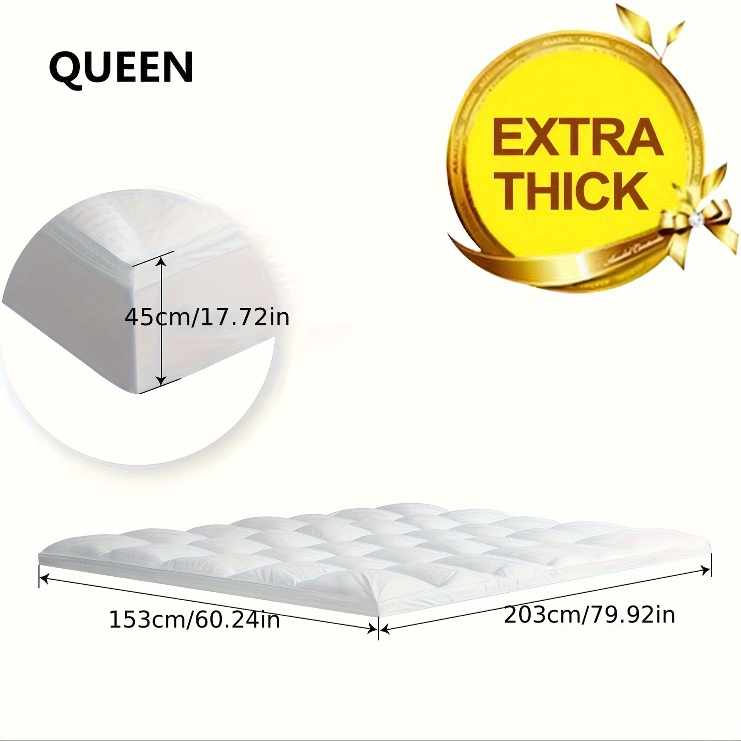 TEMU 1000gsm Mattress Topper - Extreme Luxury , Cooling & Breathable Mattress Protector, Fits All Bed Sizes (queen/king/full/double/twin/crib),