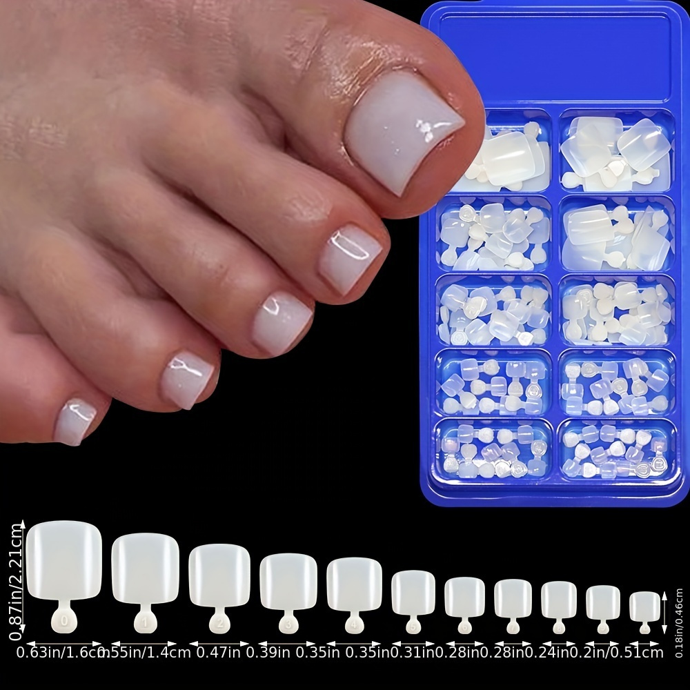 

100pcs/set Press On Toenails - Short Square Acrylic Pearlescent Full Cover French Tip Fake Toes Nails - Salon Quality Diy Nail Art Kit