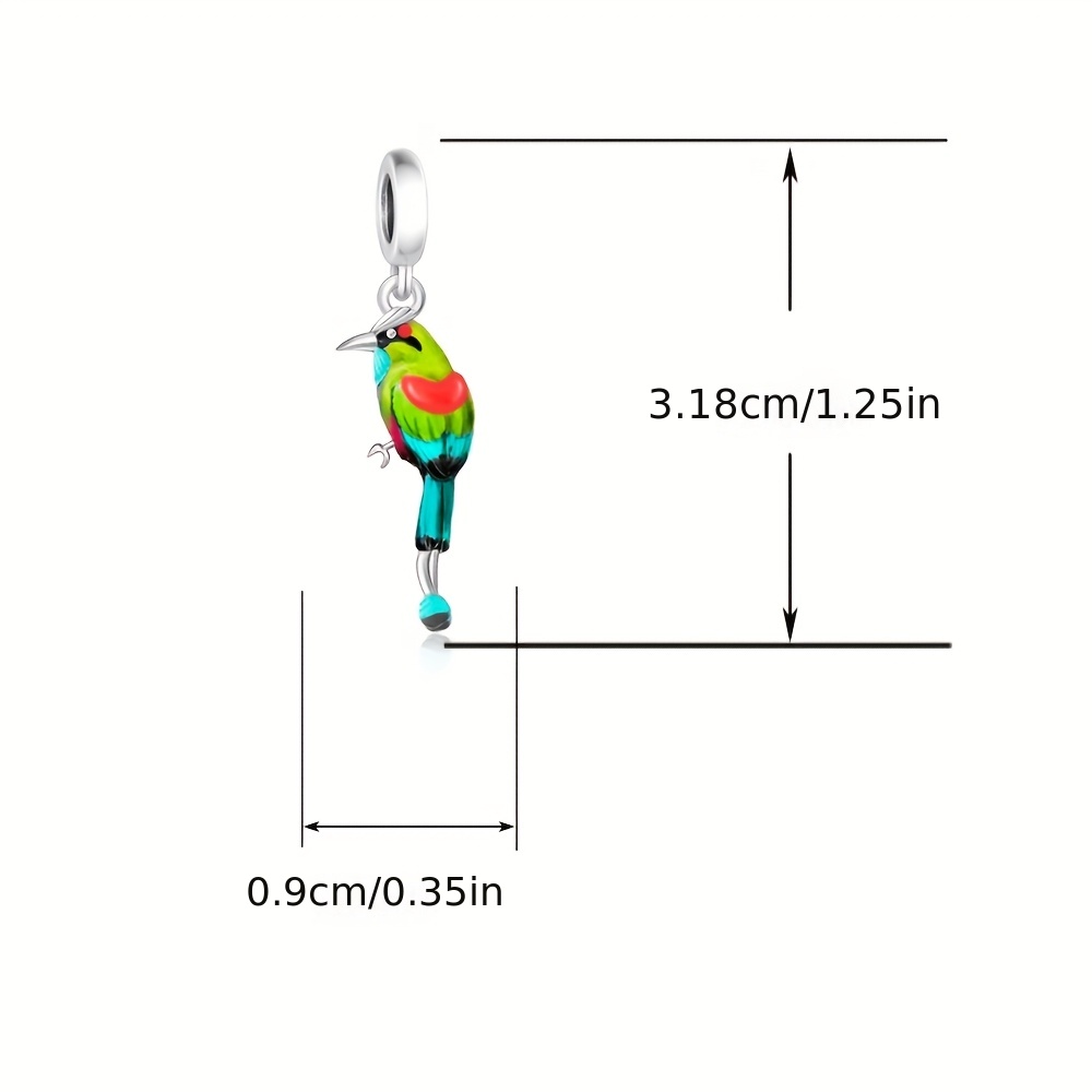 925 Sterling Silver Colorful Bird Shaped Charm, Gift