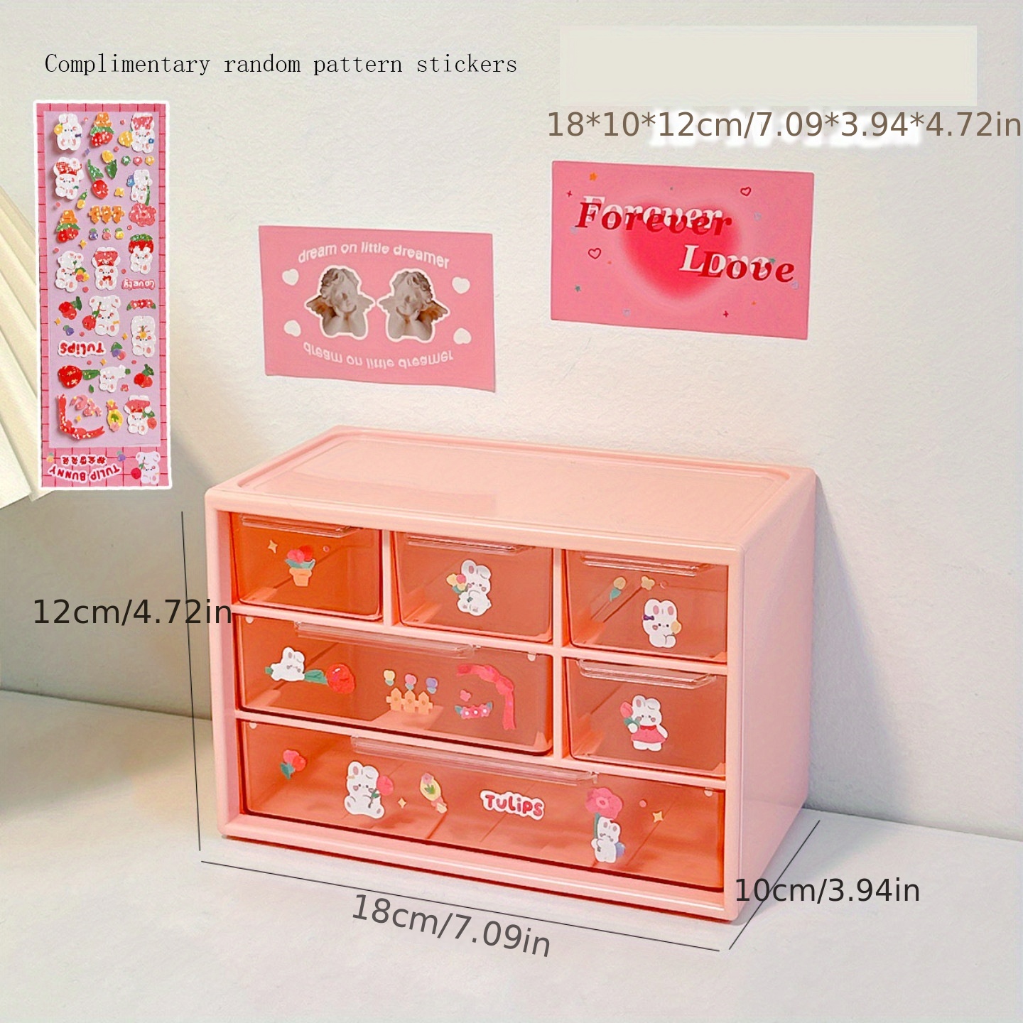 Organizador de manualidades, 9 mini cajones extraíbles de plástico acrílico  para escritorio, lindo organizador de calcomanías kawaii, suministros para