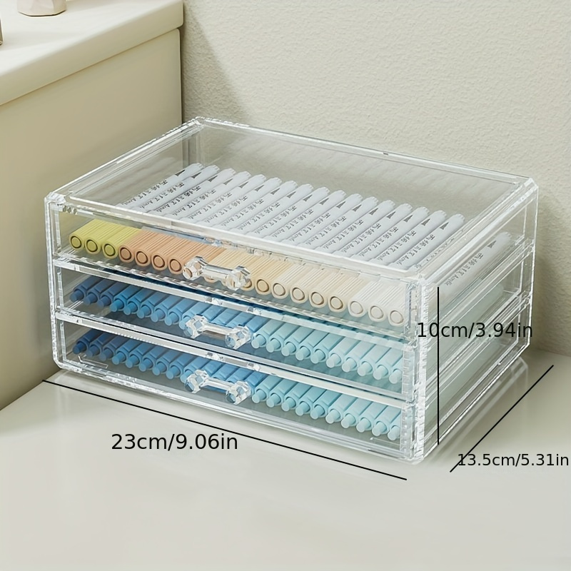 TEMU Large Capacity Clear Plastic Multi-functional Storage Box, Transparent Drawer Organizer For Desk, Art Supplies, Stationery, Pencil Case For
