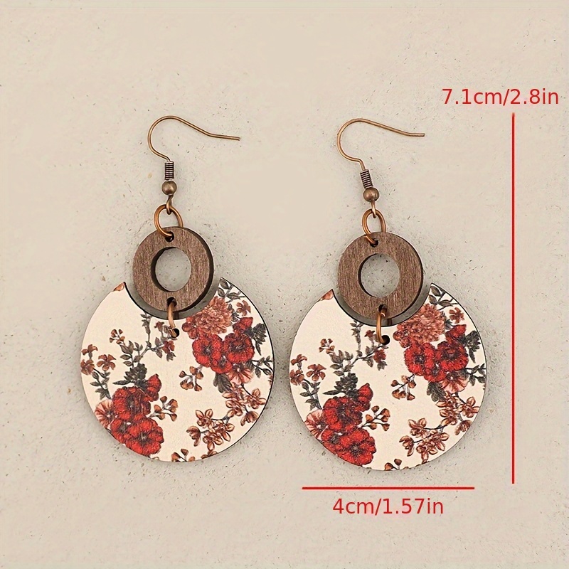 Vintage Floral Crescent Moon Earrings, Boho Round Hollow Design