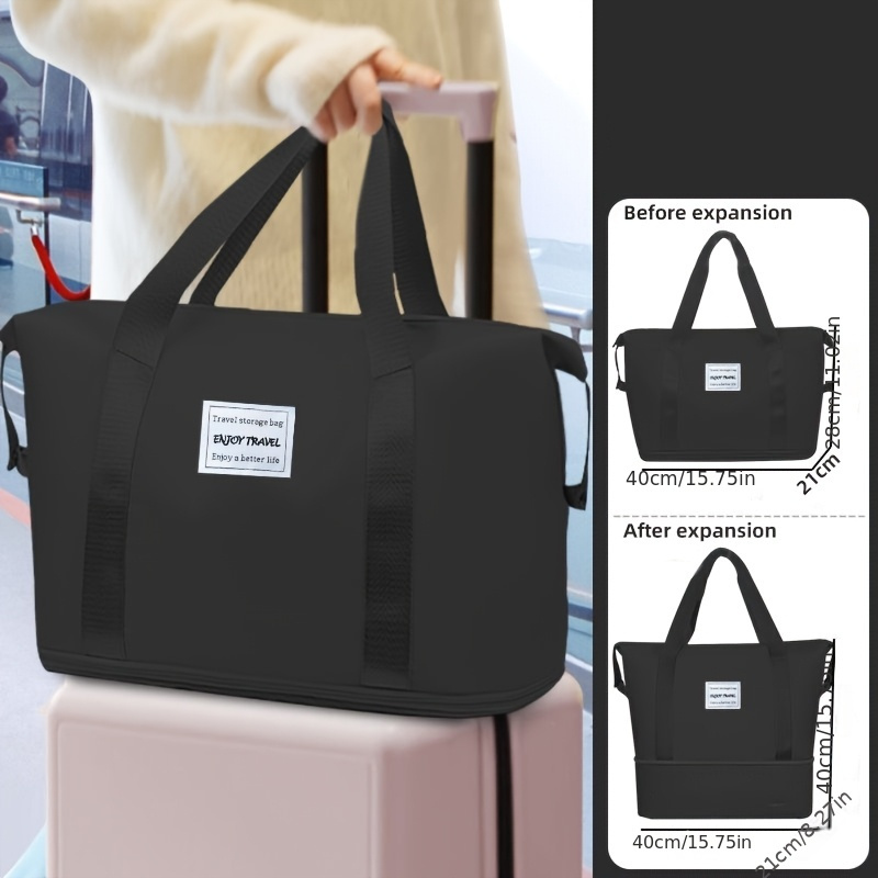 Image of 1pc Women's Travel Bag Weekend Overnight Carry-on Gym Tote Foldable Expandable Luggage Duffel
