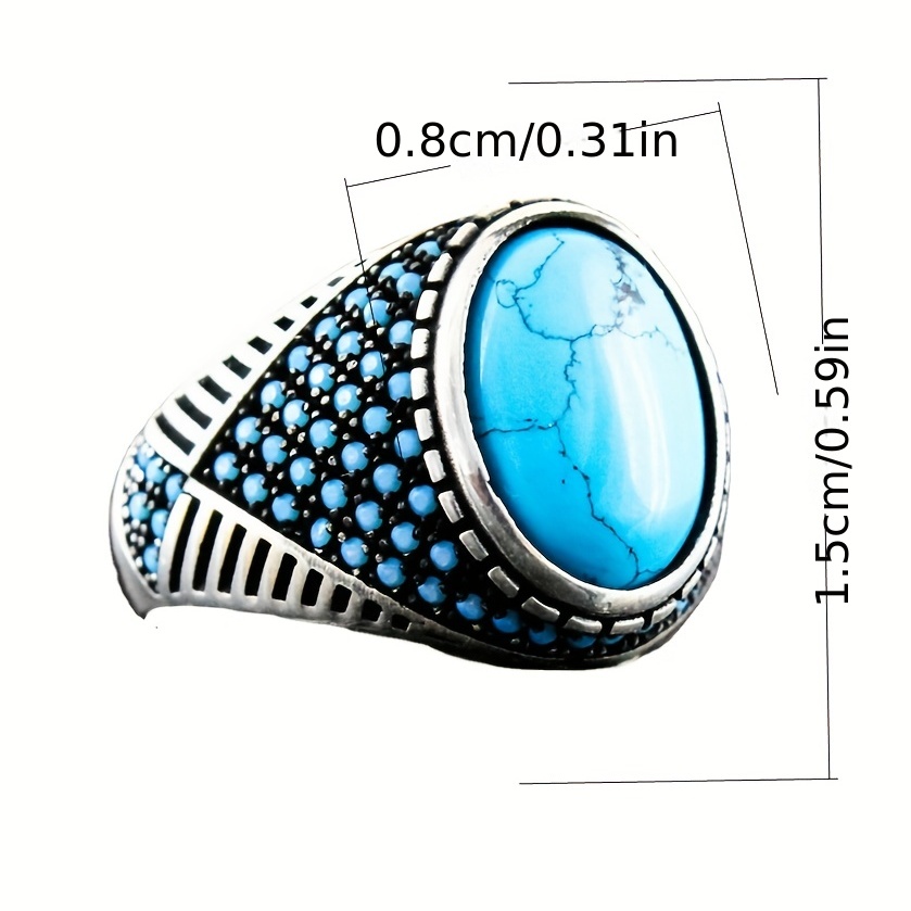 Chunky Ring Oval Turquoise Retro Punk Style Jewelry