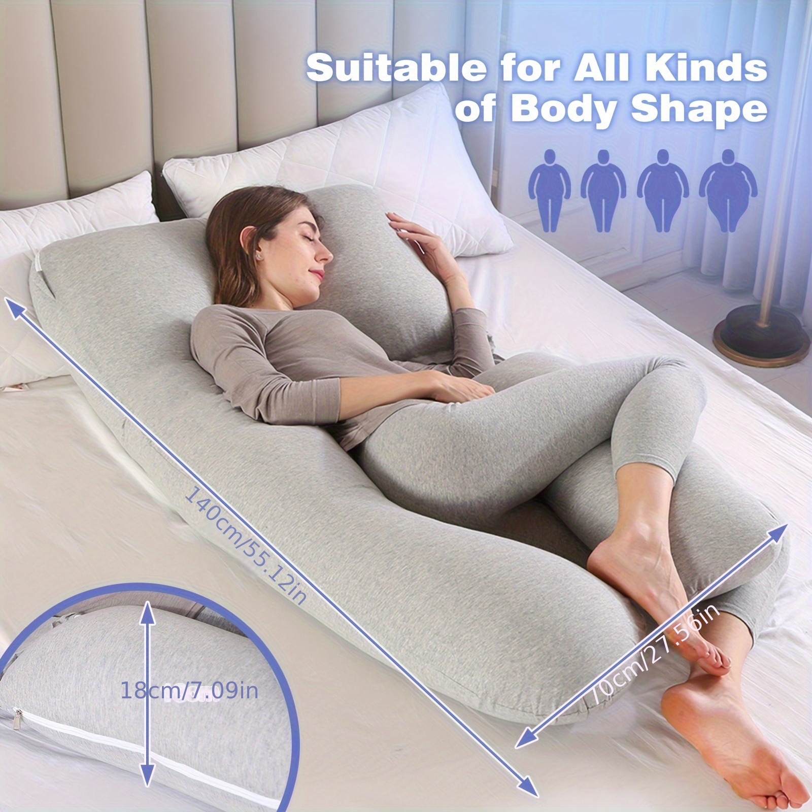 Advwin 2-in-1 U-Shaped Maternity Pillow for Full Body Support - Pregnancy Pillow for Back, Neck, Legs & Hips, Breathable Light Beige-Friendly Nursing Pillow with Removable Cover, Ergonomic Comfort for Expecting Mothers, Pregnancy Relief Sleep | Soft Cushioning | Soft Supportive Material