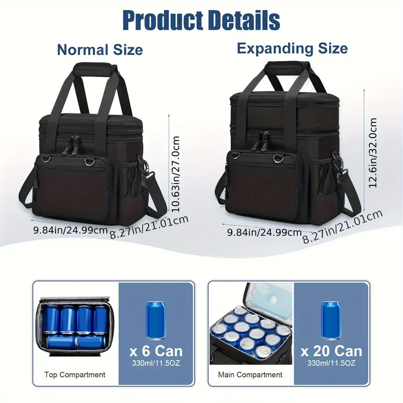 double layer insulated lunch bag with shoulder strap side pocket durable oxford fabric leak proof school picnics beach reusable portable food container non food contact lunch bag insulated picnic essentials rectangular shape zipper closure back to school details 3