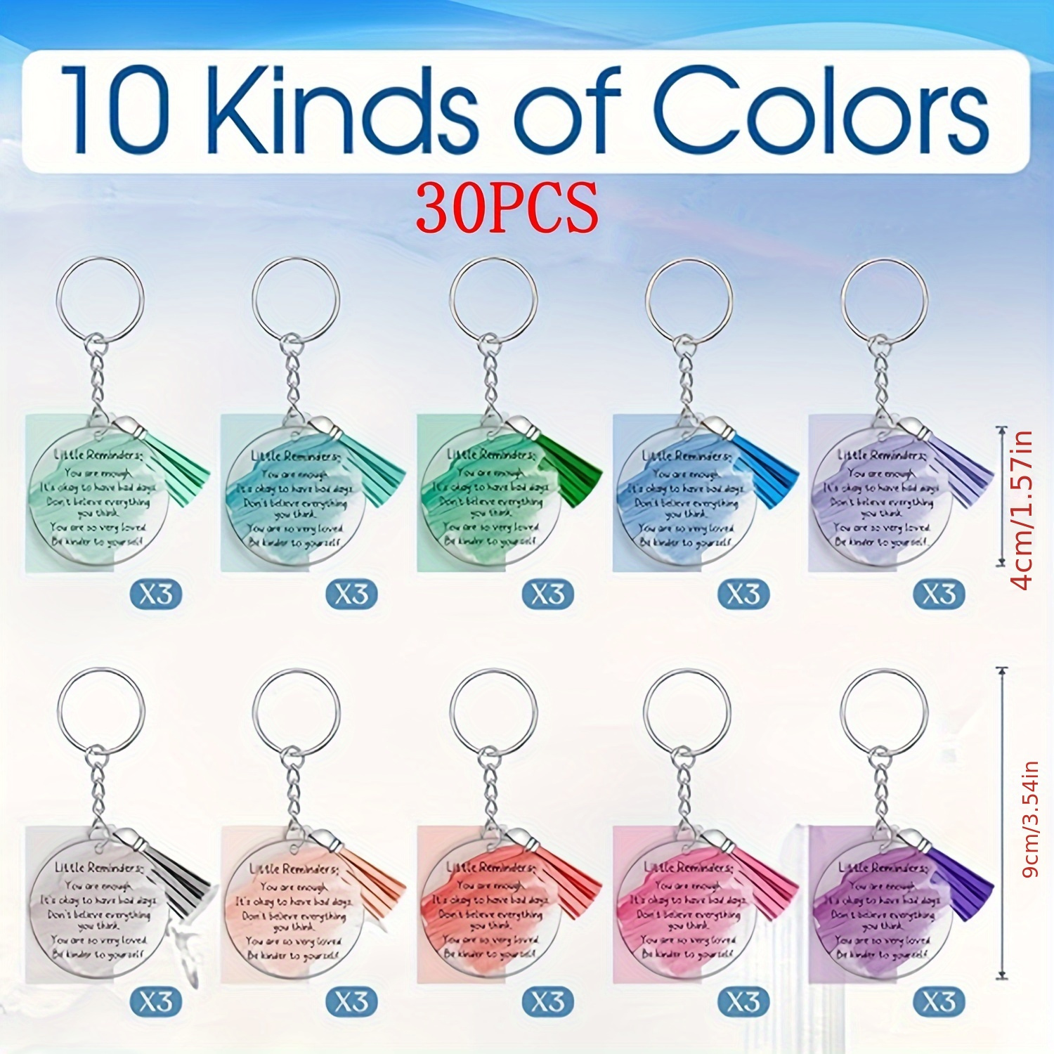 TEMU 30pcs Inspirational Acrylic Keychains With Tassels - Diy Crafts, Thanksgiving Gifts & Party Favors