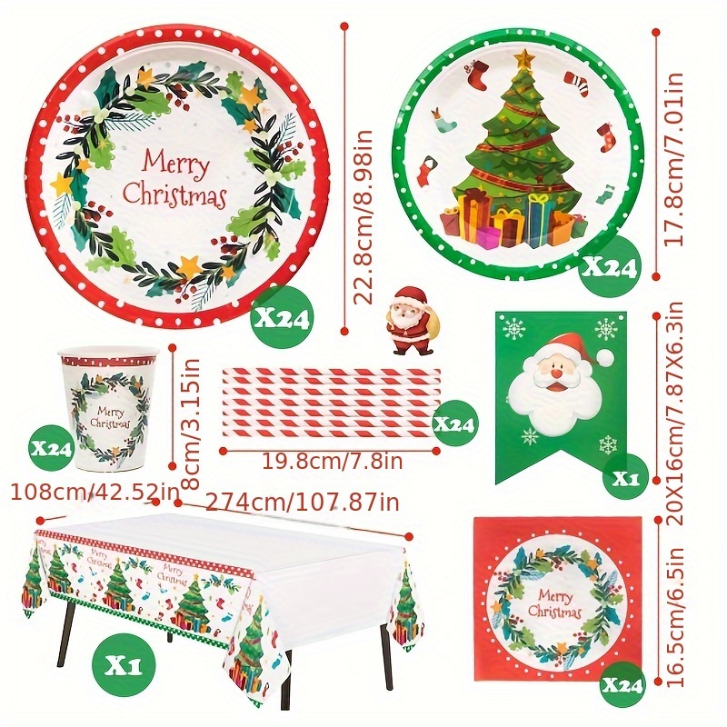 JOYYPOP Christmas Party Supplies Serve 25, Disposable Holiday Party Su