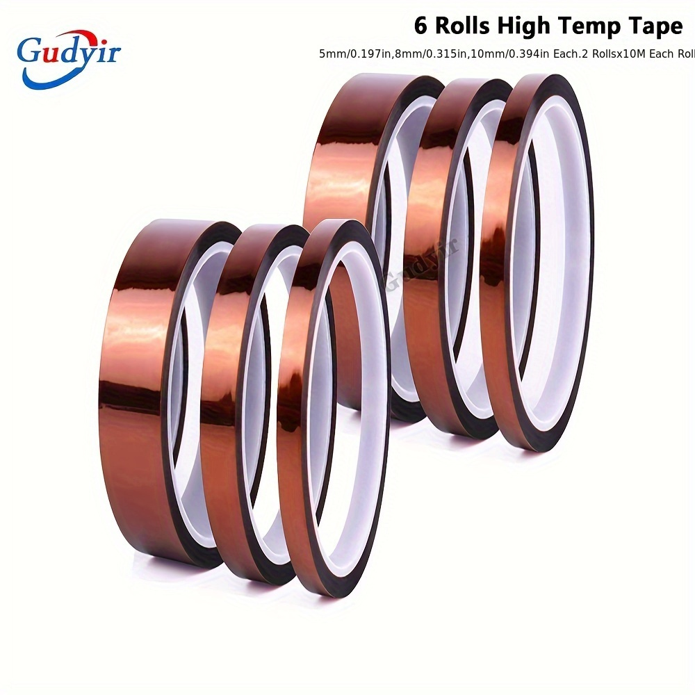 

High Temp Polyimide Tape - 6 Roll Pack, Heat Resistant Sublimation Tape For Electrical Insulation, Transformer, Motor Coil - 5mm, 8mm, 10mm X 10m, Durable Thermal Adhesive Tape For Electronic Industry