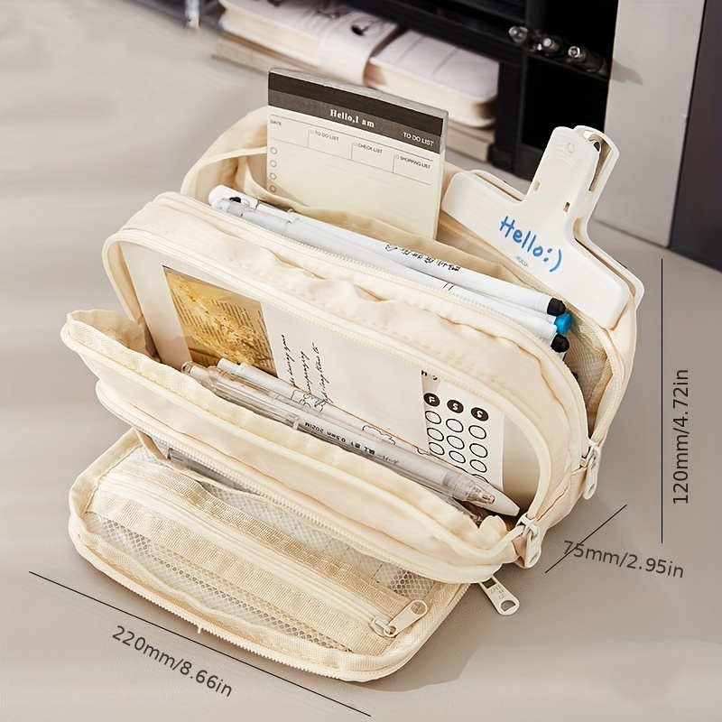 Big Capacity Pencil Case Stationery Storage Large Handheld Pen Pouch Bag  Multiple Compartment Double Zipper Cosmetic Portable High School Organizer