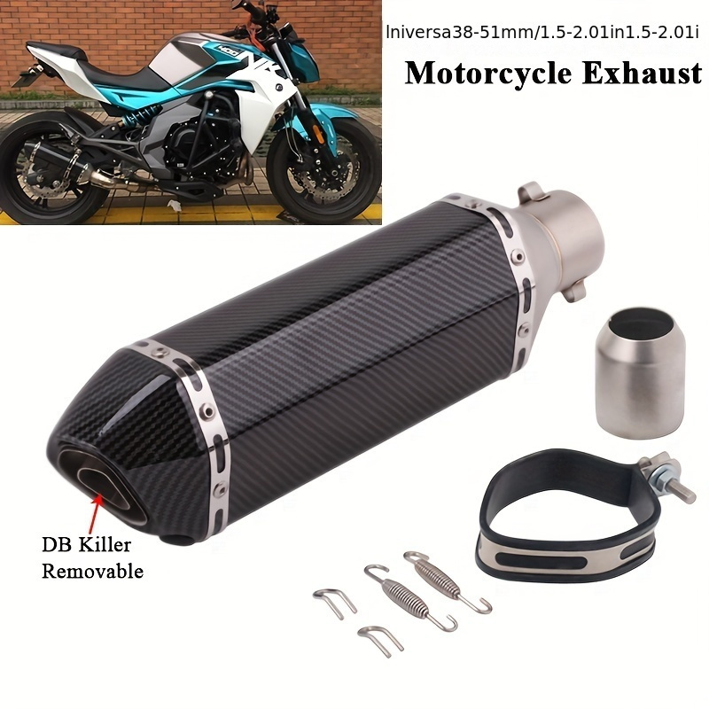 Silenciador de escape de fibra de carbono de 1.5-2 pulgadas de entrada con  DB Killer extraíble para motocicletas de calle/deporte y scooters con tubos