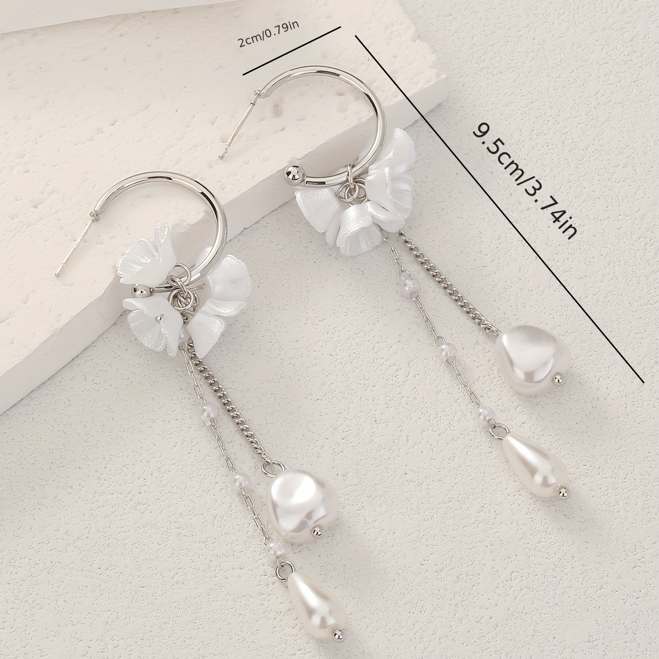 C-shape Hook Drop Earrings Flower Shape & Faux Pearls Pendant