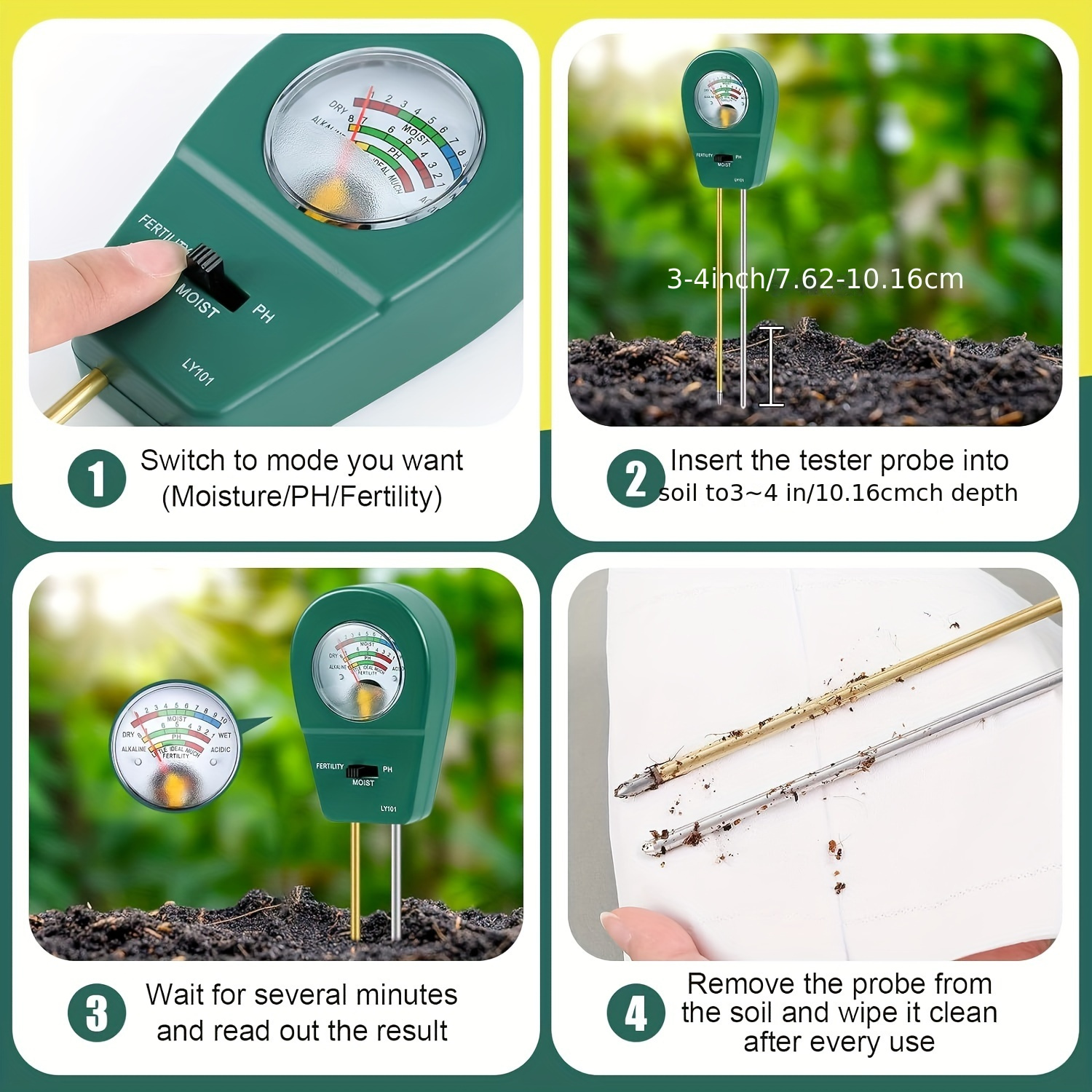 3-in-1 Soil Tester: Moisture, Health, pH Meter for Plants