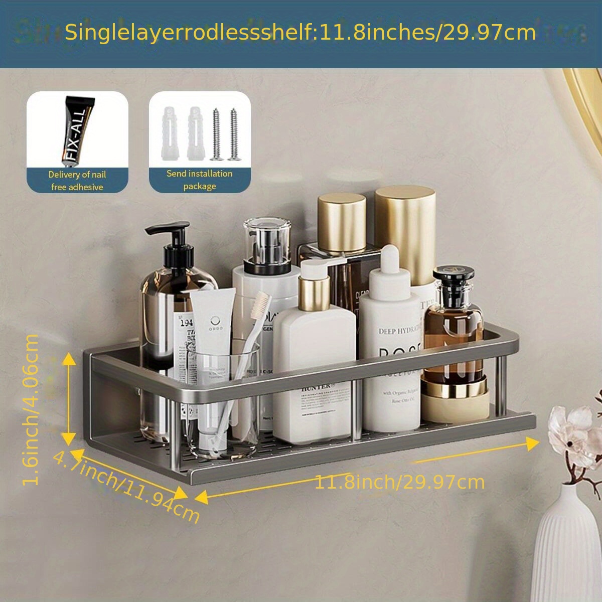 1pc Wall Mounted Bathroom Storage Rack, Bathroom Hanging Shelf, Aluminum  Bathroom Tray, Shampoo Shower Gel Holder, Bathroom Caddy Organizer, Shower  Caddy Basket, Bathroom Accessories