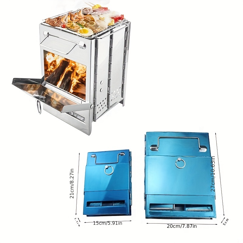 1pc, Outdoor Folding Barbecue Stove, Portable Folding Camping Stove, Used  For Outdoor Cooking, Sturdy And Lightweight Stainless Steel Stove, With Barb