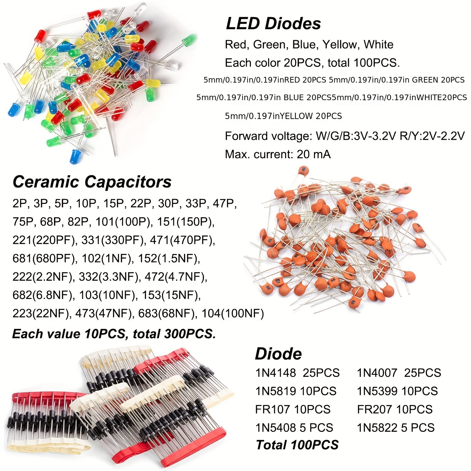 1400pcs Kit De Componentes Eletrônicos Básicos, Capacitor Eletrolítico, Capacitor Cerâmico, Diodo LED, Diodo Comum, Resistor, Componente Transistor Para Arduino, Projeto DIY Eletrônico