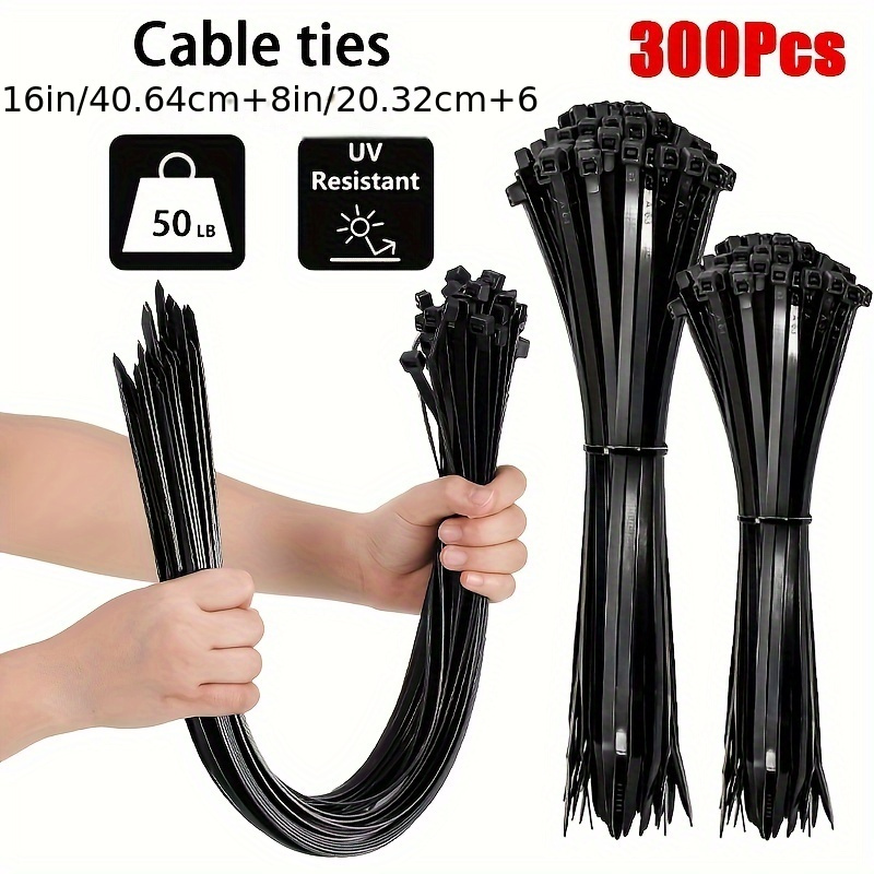 

300 Pcs Cable Ties Set - Uv Resistant Self-locking Nylon Zip Ties In 3 Sizes - Multipurpose Strong Wire Management Bundles Without Battery