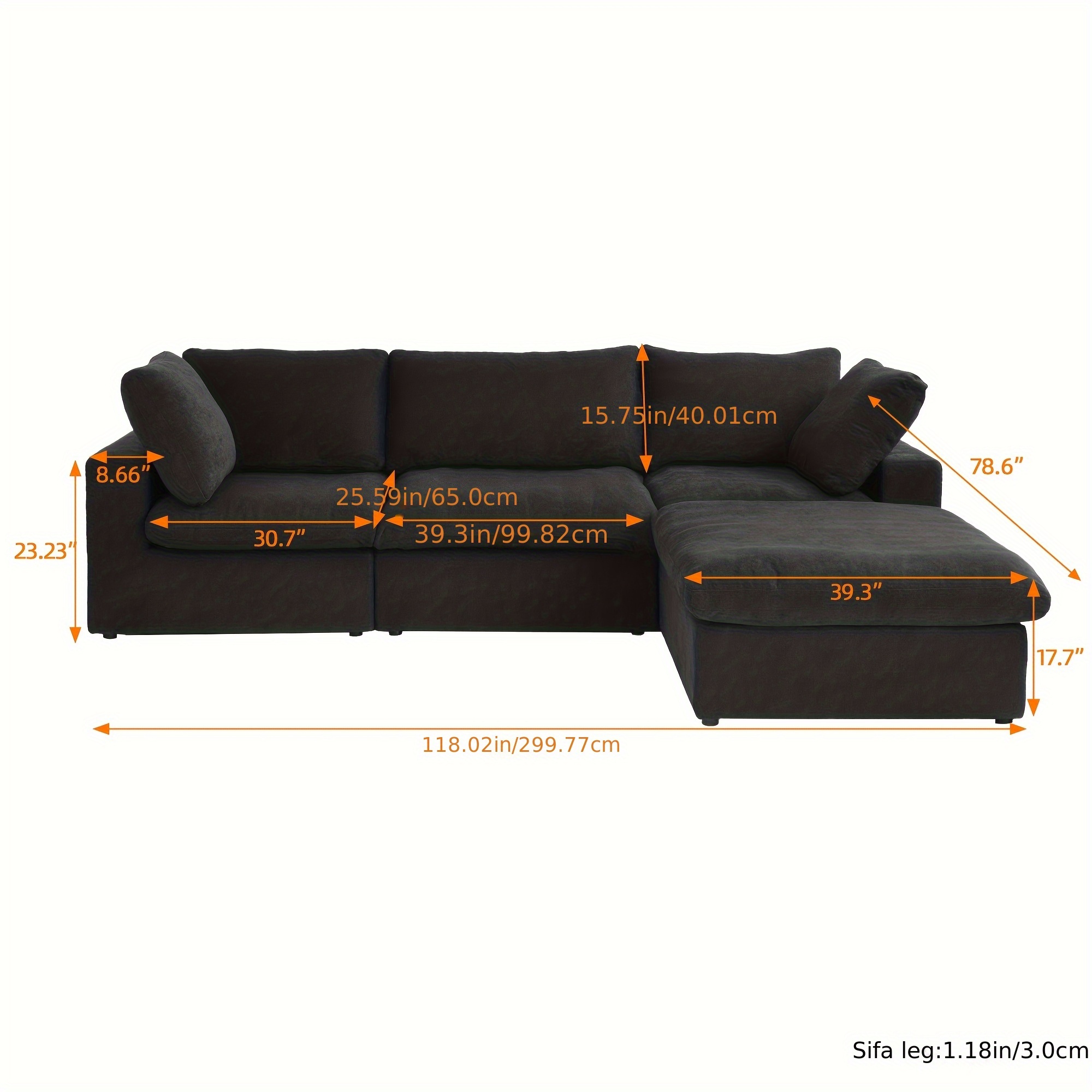 sectional sofa with storage ottoman 118 02 l shaped couch for living room down filled convertible couch deep seat for office apartment covers washable replaceable Product details 2