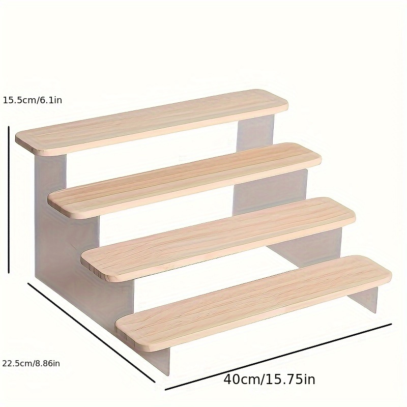 Image of 3-tier Wooden And Acrylic Display Stand - Sleek Figurine, Perfume, Lipstick, Organizer - Natural With Clear Acrylic Brackets - Tabletop Decorative Storage Solution