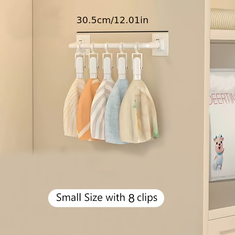 Image of Wall-mounted Punch-free Wardrobe Rod Wall-mounted Storage Rack With Clips Adjustable Hat Storage Bib Hook Towel Socks Clips Home Storage Rack