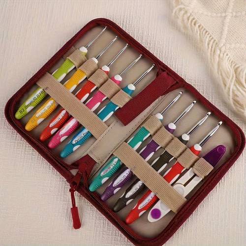 1 set 9-teiliges häkelnadel strickwerkzeug set geschenk, mit exquisiter aufbewahrungstasche und häckselschere, ergonomischer weicher griff, 2.0mm-6.0mm häkelnadeln zum häkeln, glattes häkelnadel-set für teppichhäkeln; handgemachte garnhandwerkswerkzeuge