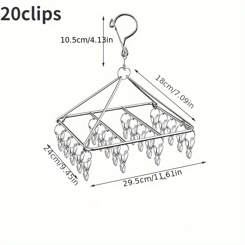 TEMU Stainless Steel Sock Drying Rack With 30 Clips – Windproof Laundry Hanging Organizer – Space Saving Clothes Hanger For Bedroom, Bathroom, Closet, Home, Dormitory