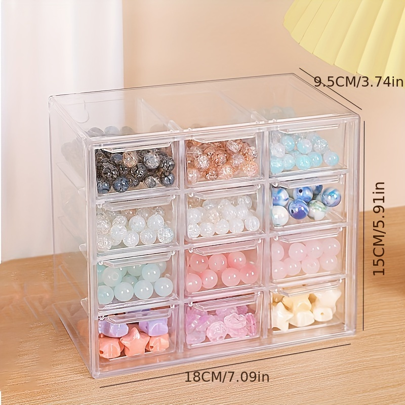 Beads Storage Box, Desktop Jewelry Transparent Drawer Sub-grid Plastic Box  Practical Convenient Supplies