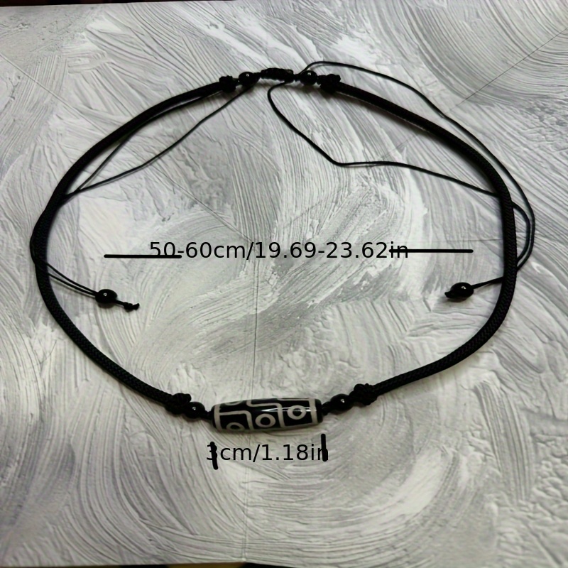 Adjustable Ethnic Nine Eyed Dzi Bead Braided Rope Necklace
