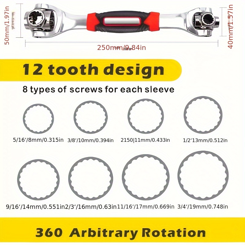 

1pc Universal Wrench, 52 In 1 Socket Wrench Multifunction Wrench Tool, With 360° Rotating Head, Tool For Home And Bicycle Car Repair