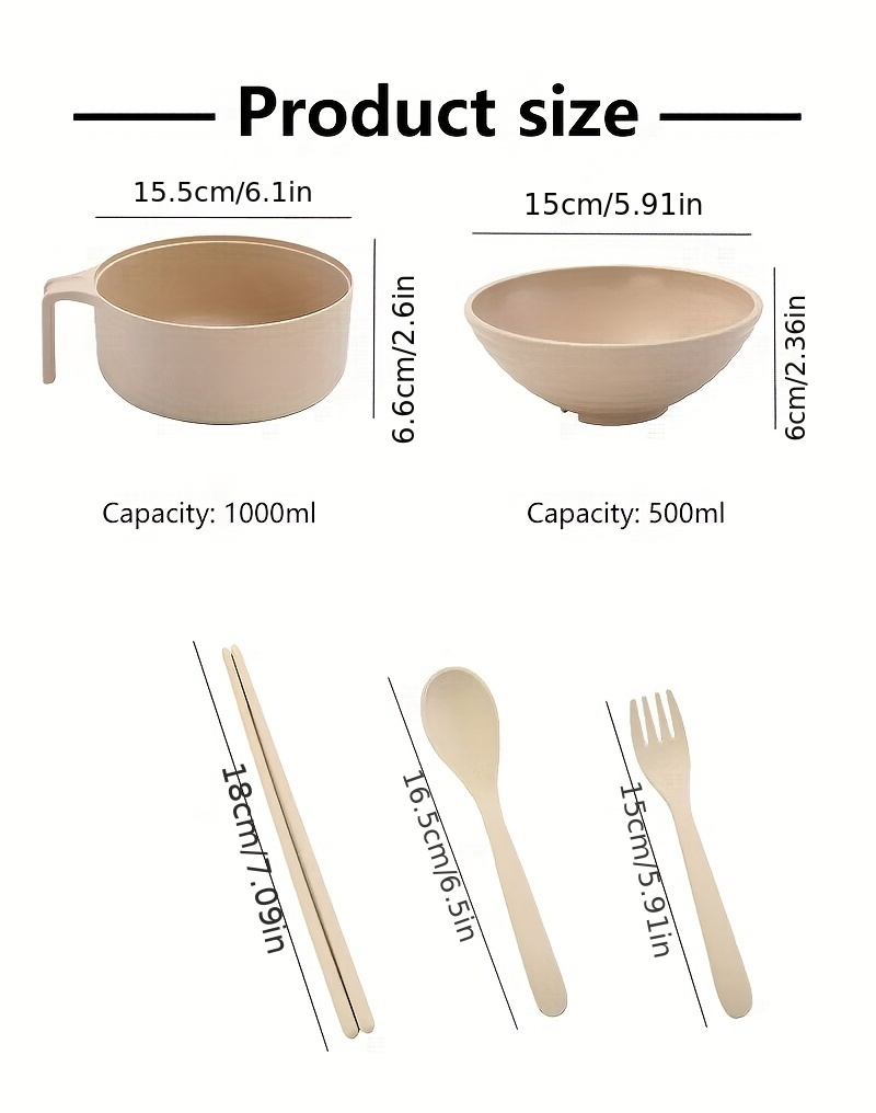 60oz Wheat Straw Bowls Set Of 6 Salad Bowls Large Capacity Soup Bowls