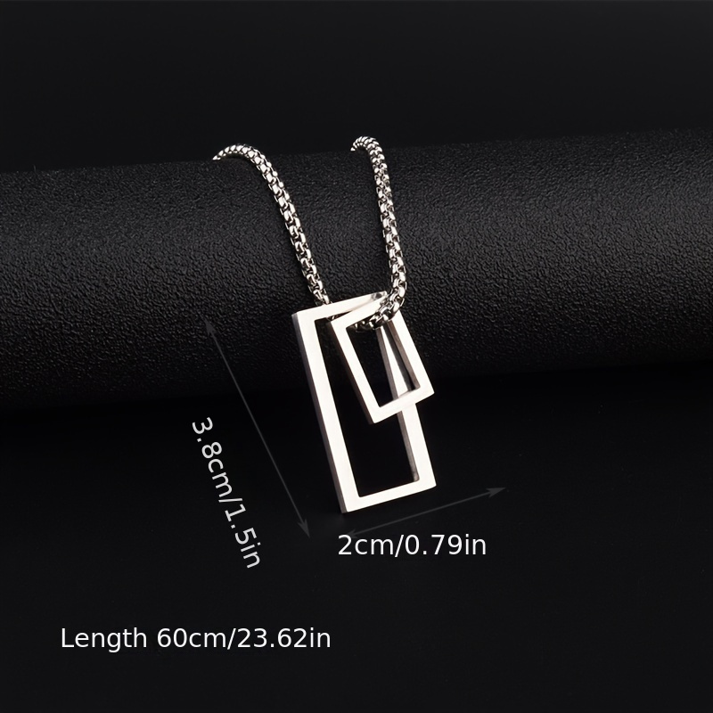 Image of 1pc 201 Stainless Steel Geometric Rectangle Pendant, Titanium 201 Stainless Steel Necklace For Men And Women, Ins Personality Sweater Chain