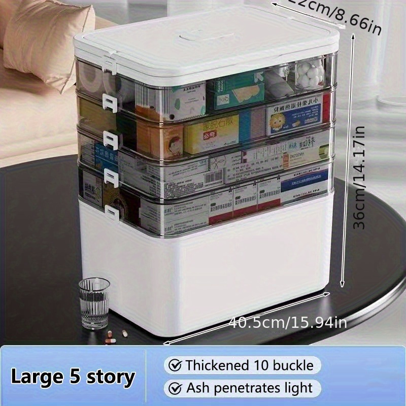 TEMU Organisateur de Médicaments et Jouets à 5 Niveaux avec Poignée - Conteneur en Plastique Transparent Durable pour Maison, Voyage, Camping-Car,