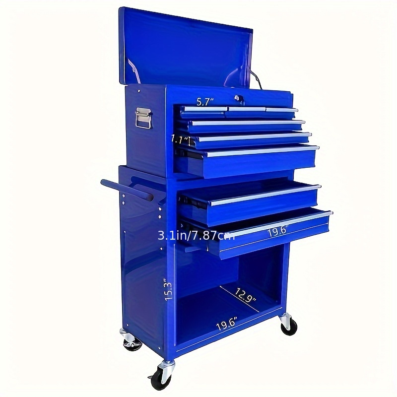 Rolling Tool Box with Wheels and 8 Drawers, High Capacity Rolling Tool Chest with Large Storage Cabinet, Blue Tool Storage Cabinet, Size: 24.2