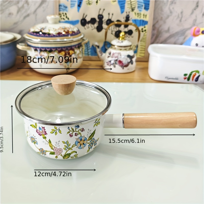 1pc 7 inch enamel saucepan with single handle versatile for gas induction stoves   cooking noodles milk thickened home use details 1