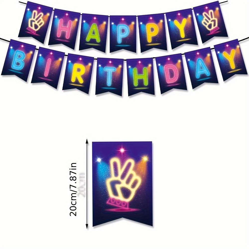 Image of 1 Set Neon Happy Birthday Banner Glow In The Dark Birthday Banner Rainbow Neon Sign Black Light Party Decoration Supplies