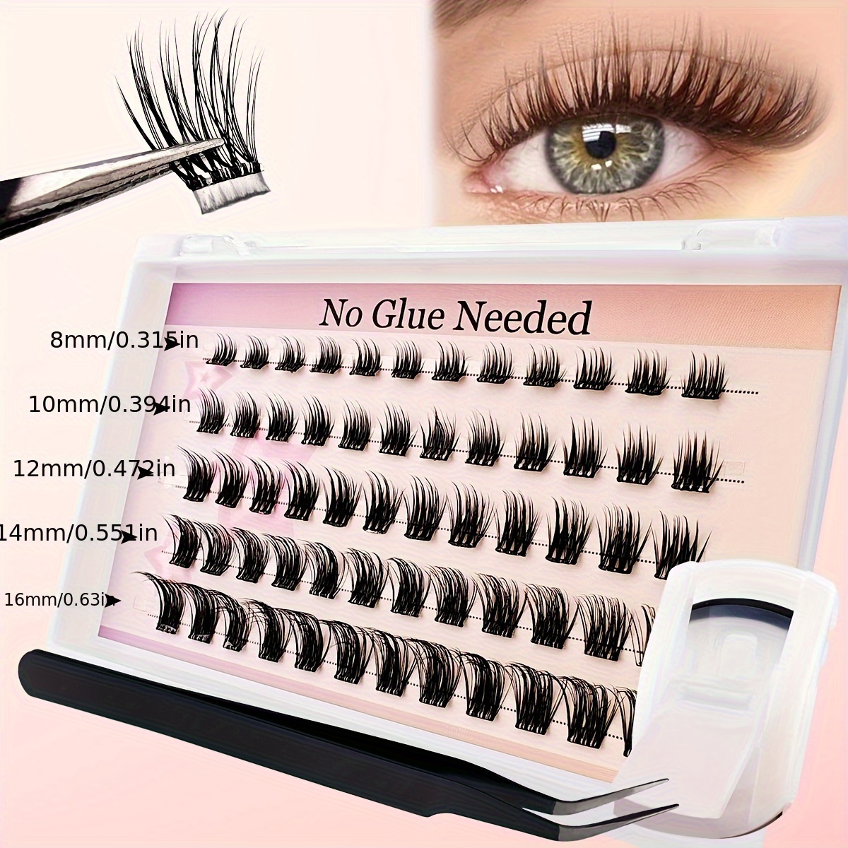 TEMU Self Adhesive Lash Clusters Kit Press-on Diy Lash Extension Reusable Cluster Lashes Fuss Free No Sticky Residue Self Application At Home 8-16mm 60 Pcs