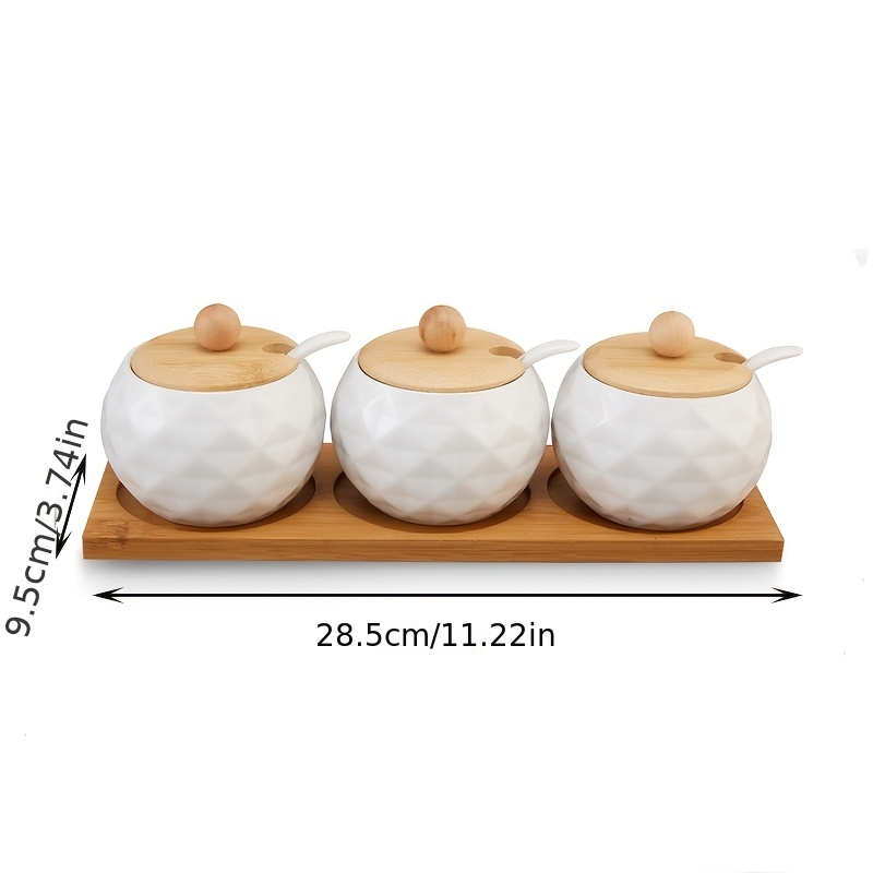 Ceramic Condiment Jar Spice Set with Bamboo Lid